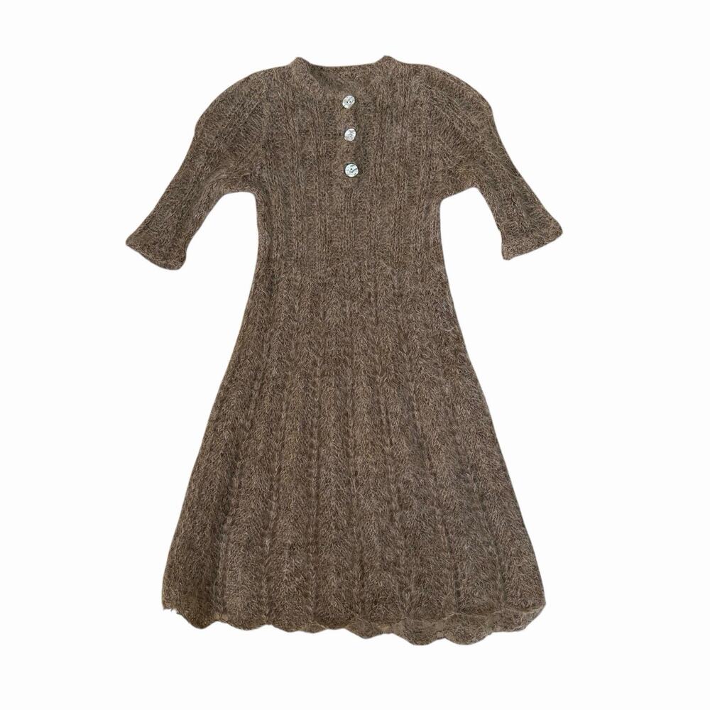 Vintage Girl’s Hand Knit Mohair Dress with Scalloped Hem